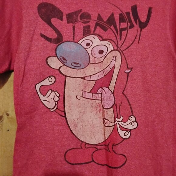 Men's Red Small Ren & Stimpy Graphic T-Shirt Faded - Picture 1 of 4